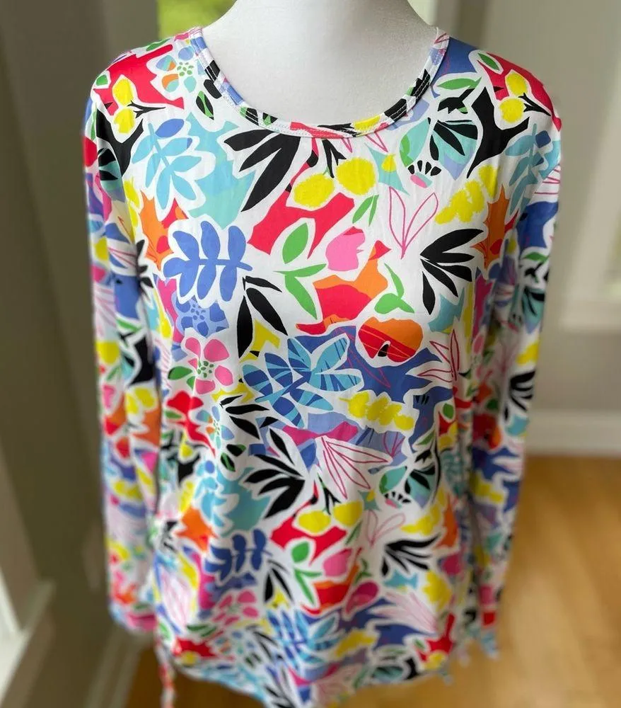 Caribbean Joe Rainbow Multi Color Graphic Print Rusch Side Rash Guard Coverup M - Image 12