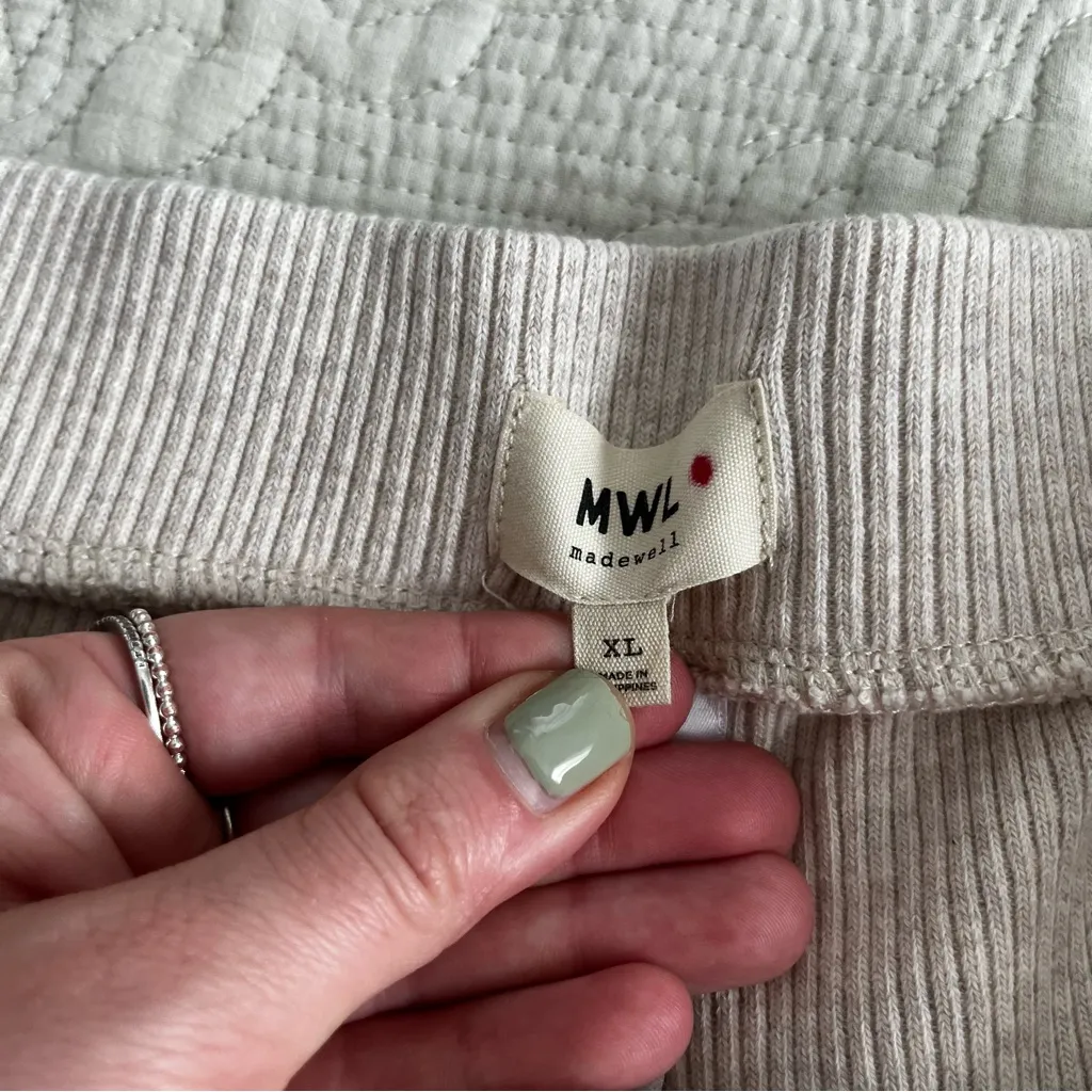 Madewell cotton cozy Ribbed Knit flare pants size xl Oatmeal color - Image 7