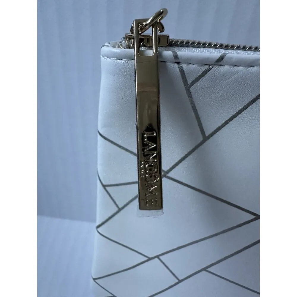 New! Lancome Paris White/Gold Travel Makeup Bag Cosmetic Pouch Blue - Image 3