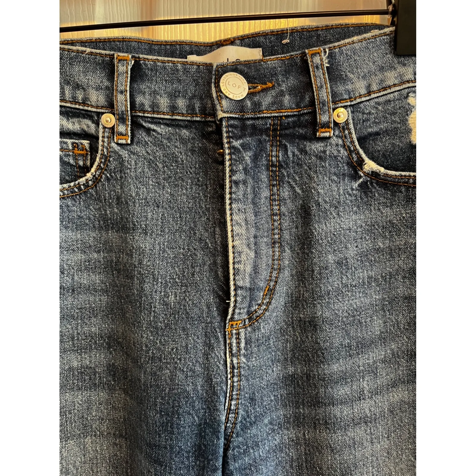 LOFT High Rise Cropped Jeans Distressed Raw Hem Denim Jeans Size 0 - Image 6