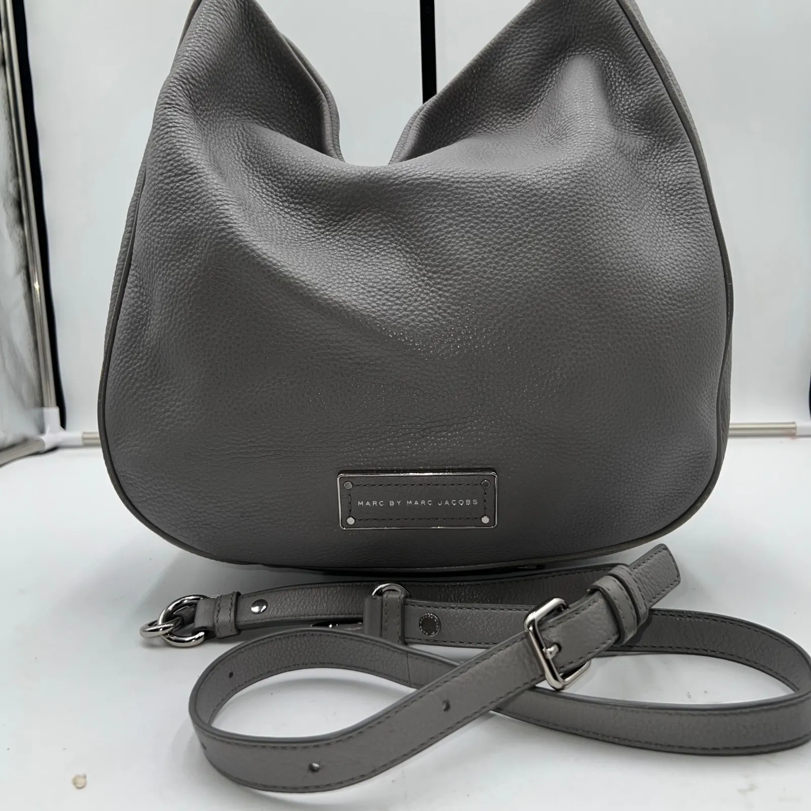 Marc by Marc Jacobs Gray Leather Shoulder Bag Crossbody Hobo Designer Purse - Image 1