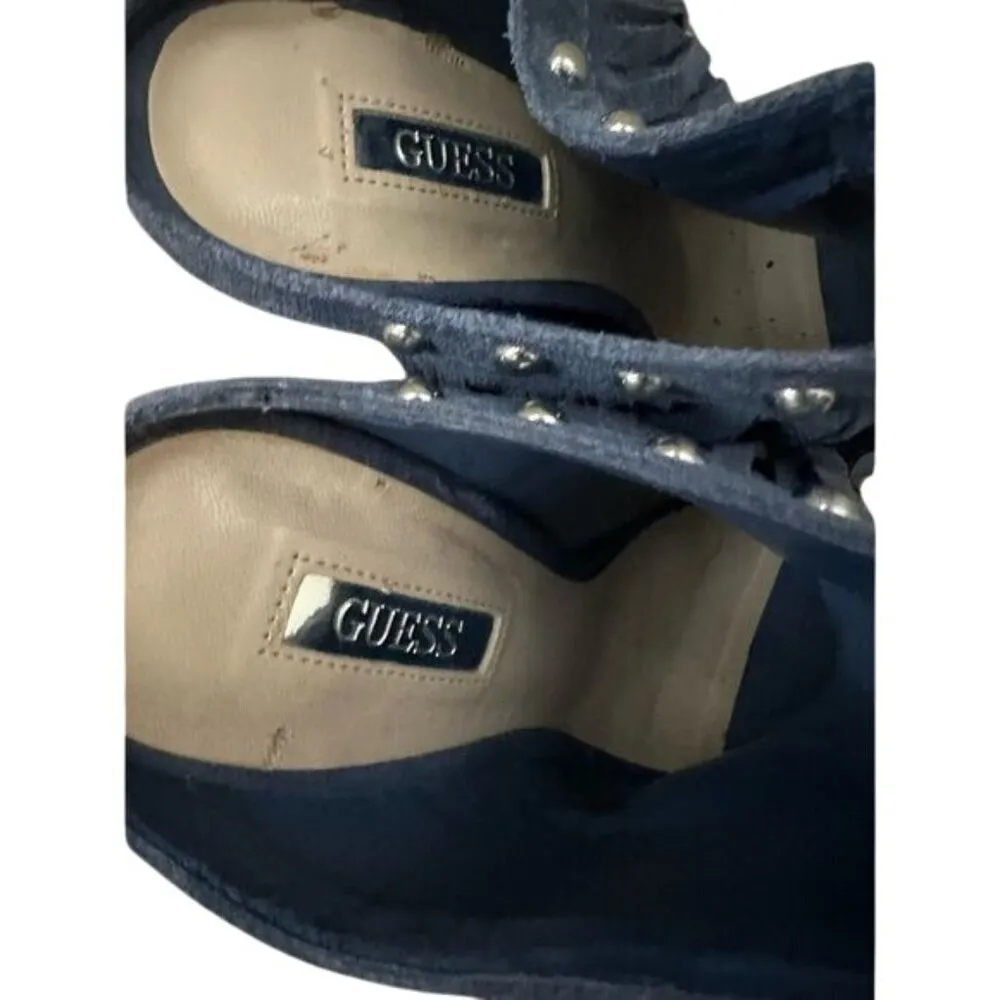 Guess Shoes Ara Studded Fringe Mule Slides Peep Toe Sandals Heels Size 6.5 - Image 6