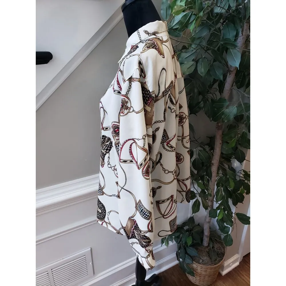 Alfred Dunner Button Down Shirt Women Size 18 Beige & Brown Long Sleeve Collared - Image 10