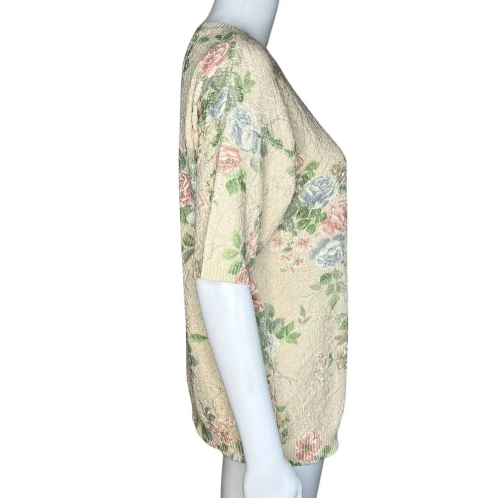 United States Sweaters Women Large Beige Pink Allover Floral Grandmacore Vintage - Image 3