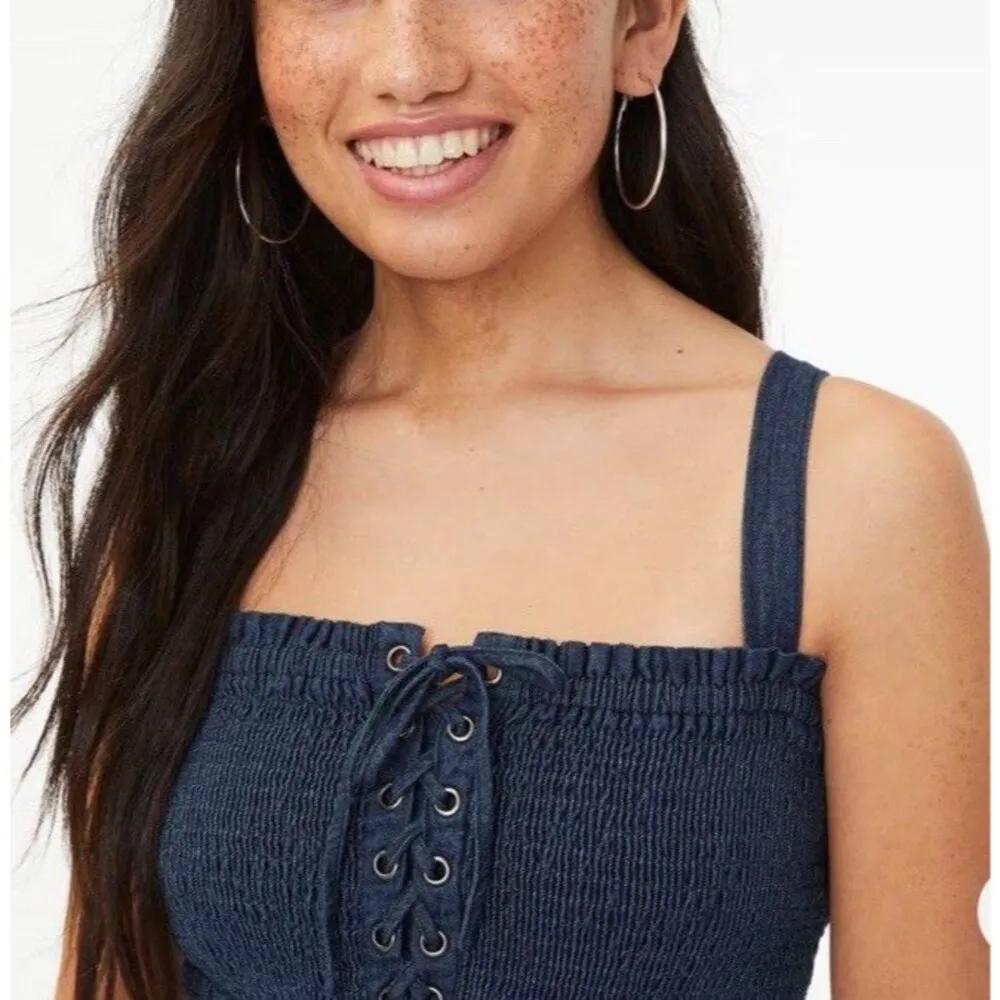 Aeropostale Denim Dress Size S Smocked Bodycon Lace - Image 3