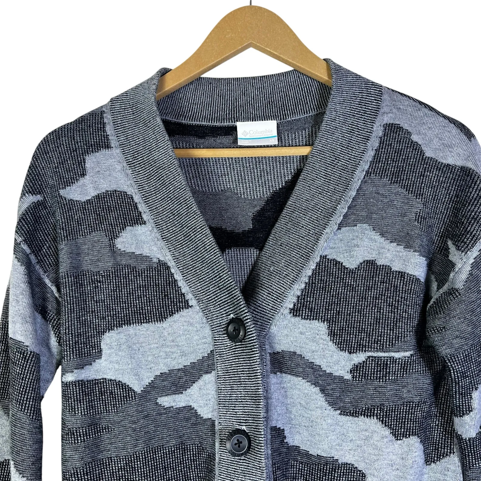 Columbia Firwood Cardigan Womens XS Gray Camo Button Front 100% Cotton Cozy - Image 2