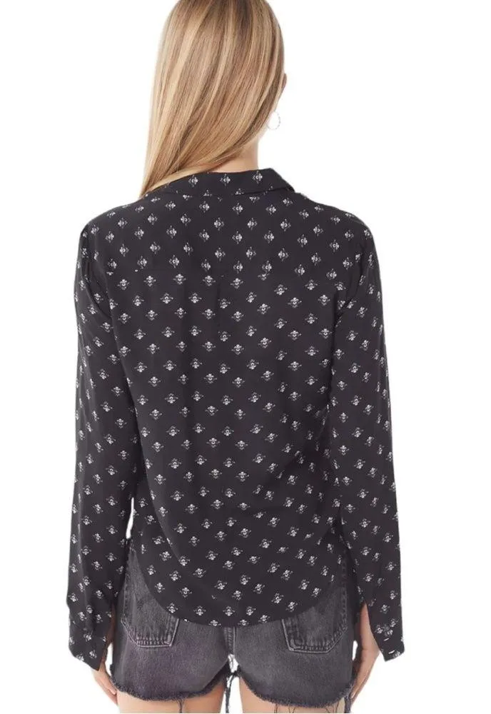 Urban Outfitters Finley Printed Button-Down Shirt Black Size Medium - Image 3