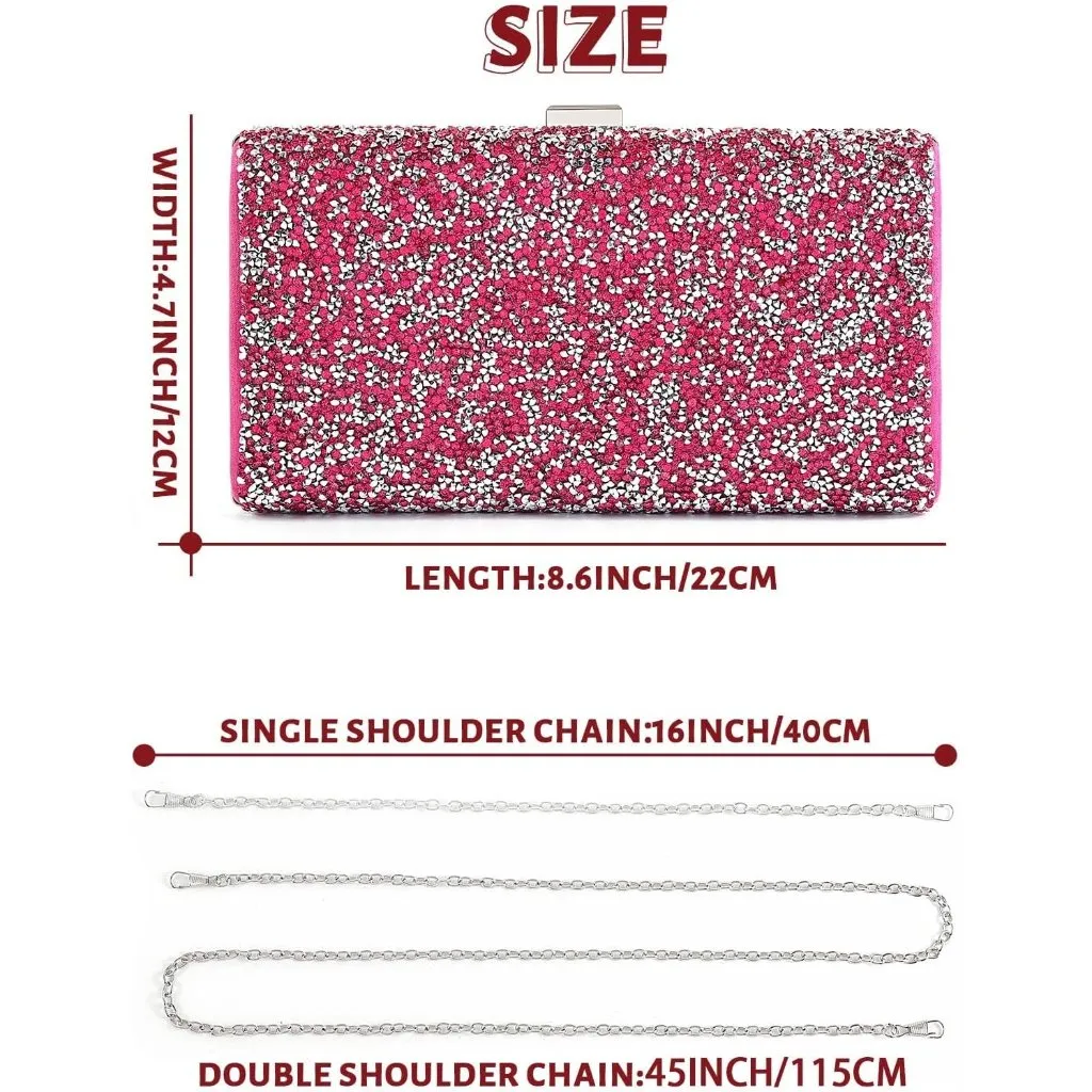 ⚡ Women's Glitter Double Sided Diamond Evening Clutch Crossbody Rose Red Bag - Image 6