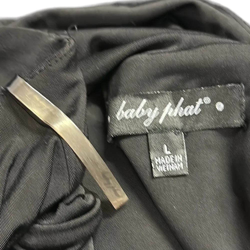 Baby Phat Y2K Black Semi Sheer Pleated Mini Lining Midi Maxi Skirt Womens Large - Image 11