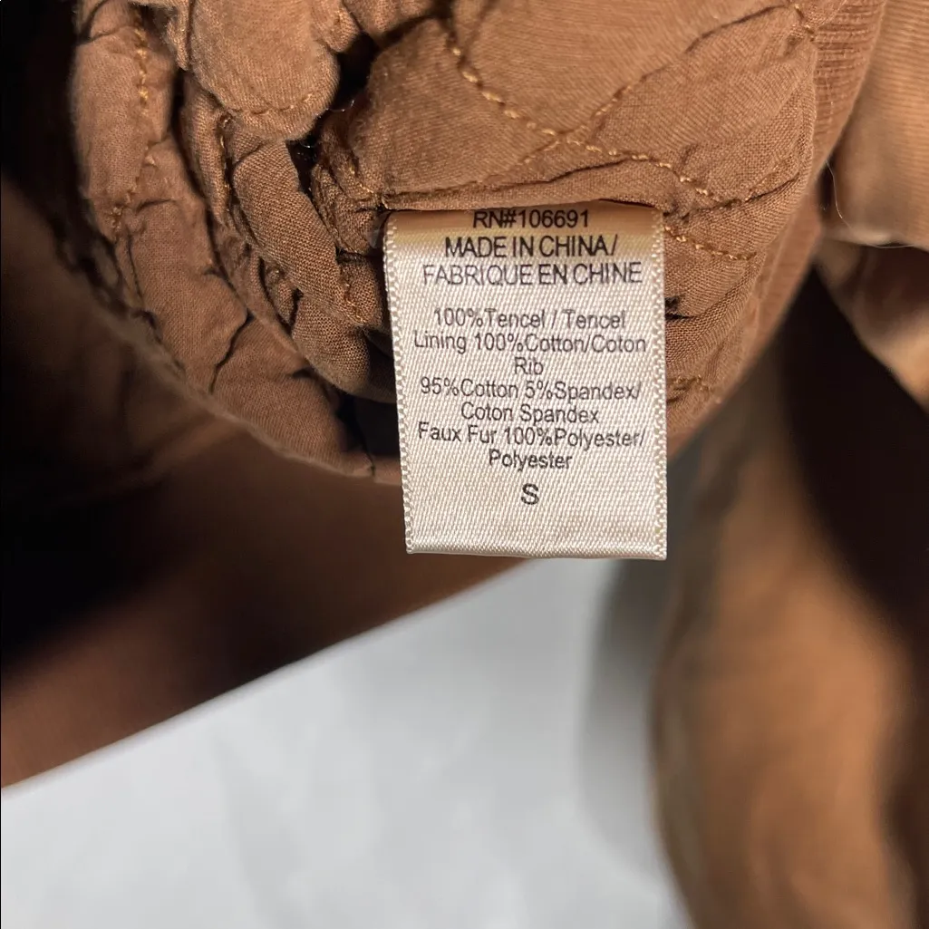 YOUNG FABULOUS & BROKE WOMENS SHERPA COLLAR TAN BOMBER JACKET SMALL - Image 3