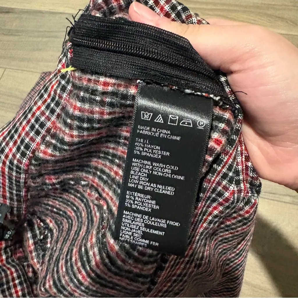 Urban Outfitters Plaid Stretch Crop‎ Kick Flare Pants red black Sz 0 - Image 5