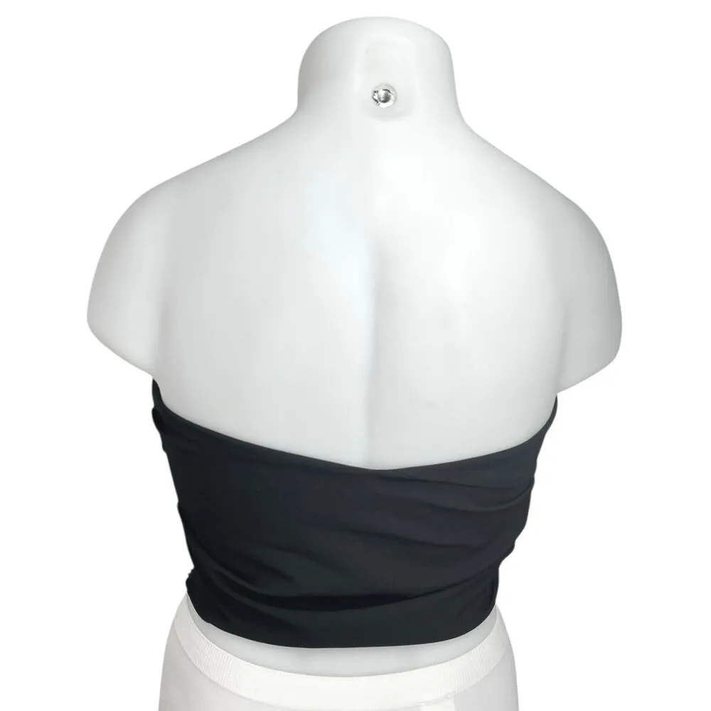 Zara Black Sleeveless Strapless Asymmetric Ruched Bandeau Tube Crop Tank Top XL - Image 2