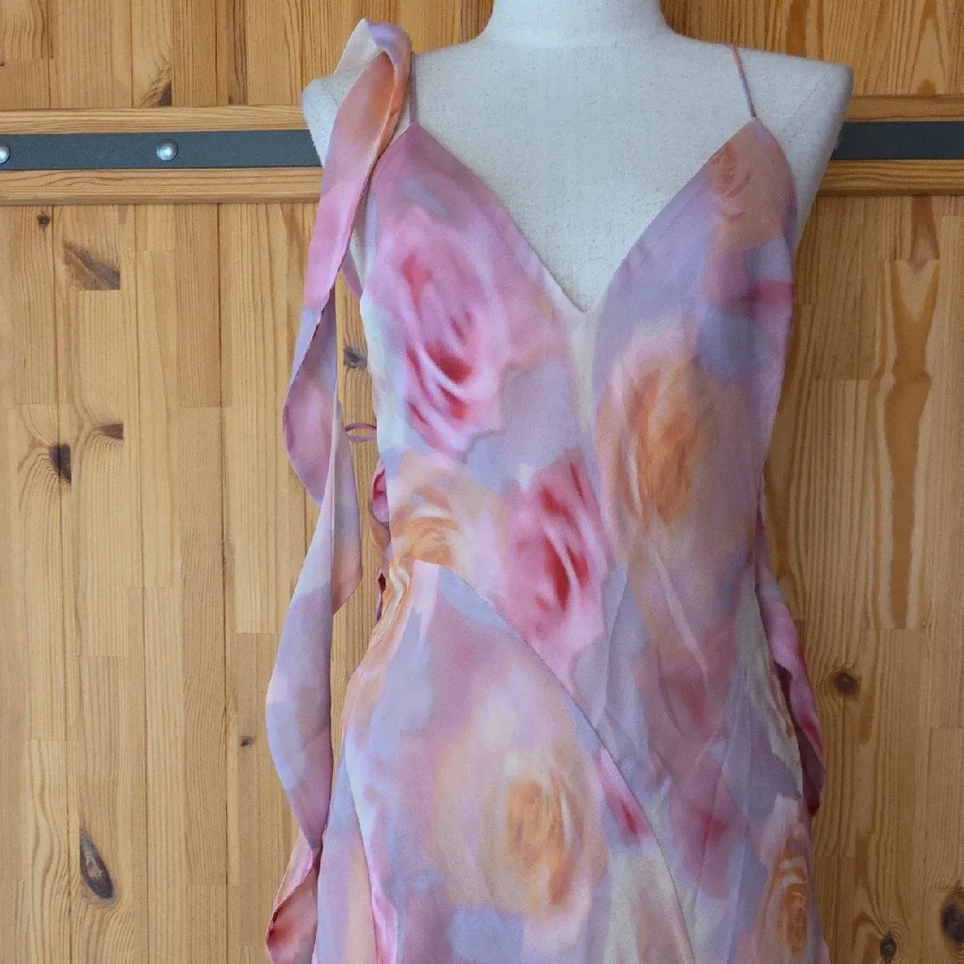 FOR LOVE AND LEMONS BEATE RUFFLE PINK MAXI DRESS IN BLURRED ROSE PRINT S - Image 5