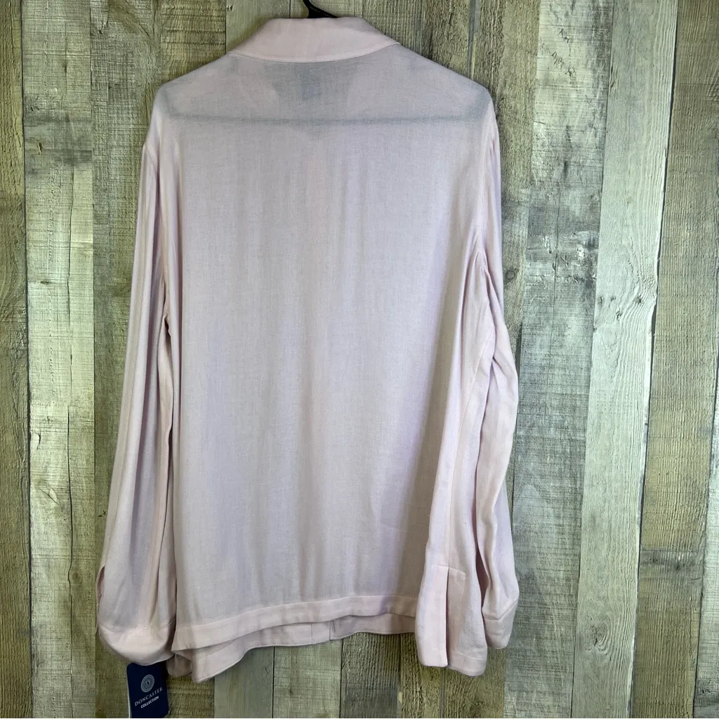 Doncaster  Collection Wool Blend Pink Tabbed Long Sleeve Button Front Blouse - Image 2