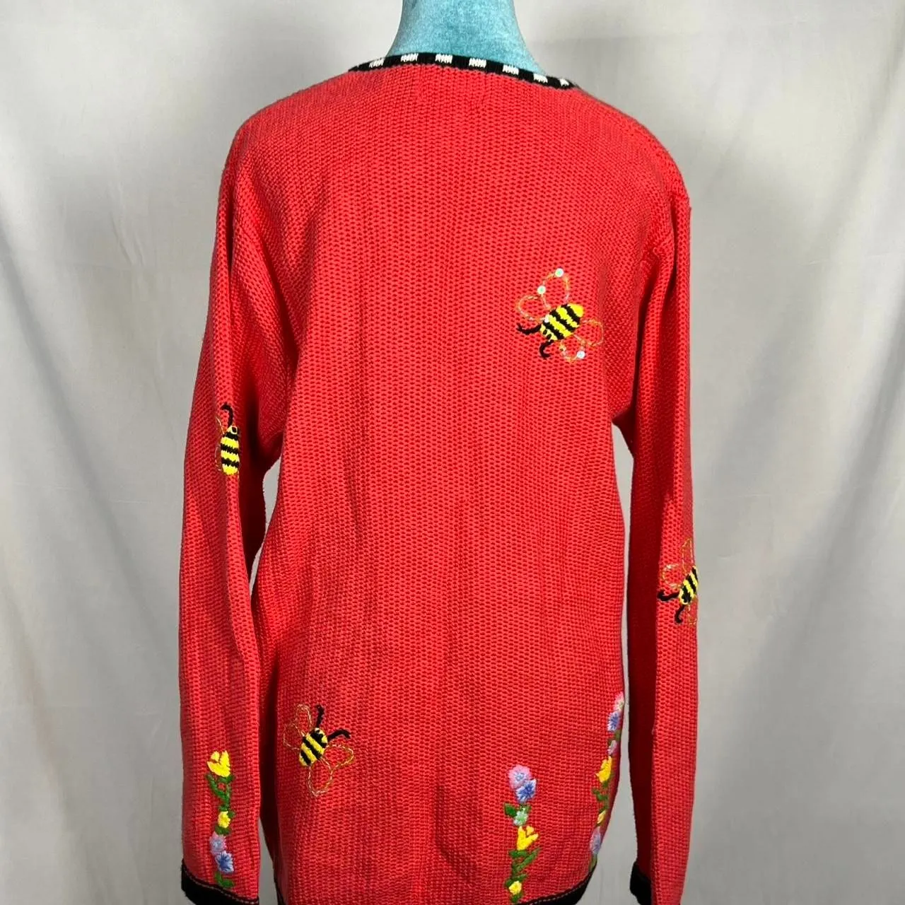 Vintage The Quacker Factory Embroidered Bee & Floral Cardigan (Size M) Size M - Image 3