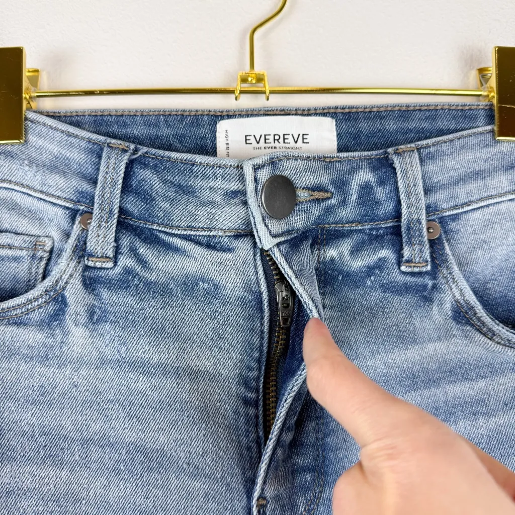 Evereve The Ever Straight High Rise Fit Lightwash Distressed Jeans Size 26 - Image 6