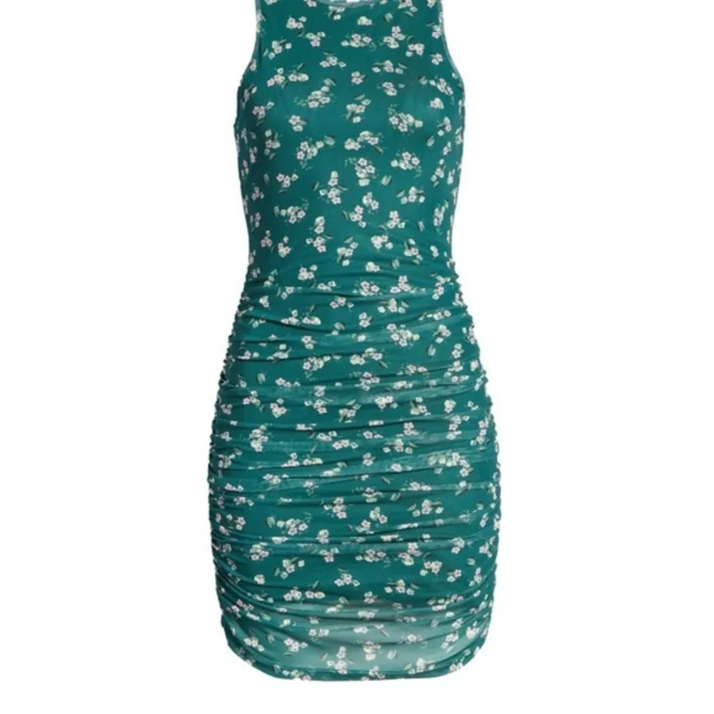 Nordstrom BP. Ruched Mesh Bodycon Dress Green Botanical Floral NWT - Image 9
