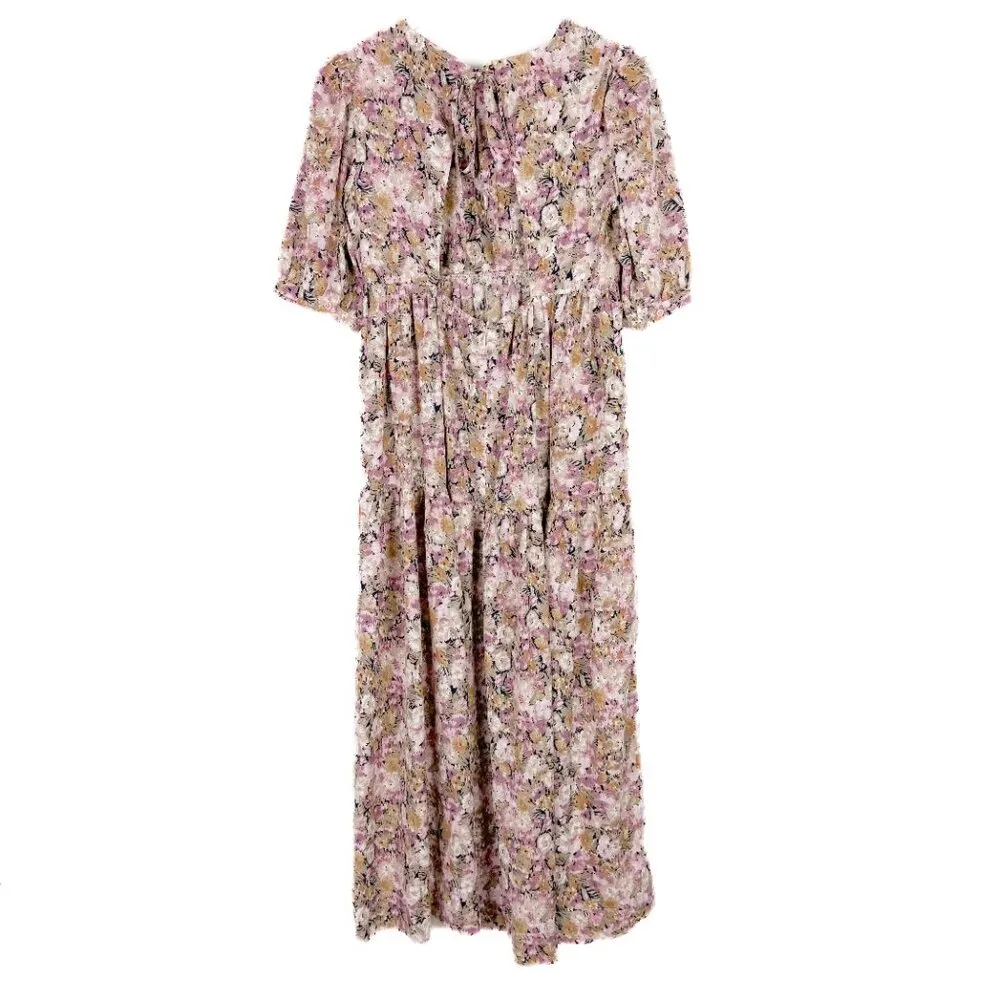 Jocelyn Floral Midi Dress Puff Sleeve Open Back Size XS EUC - Image 7
