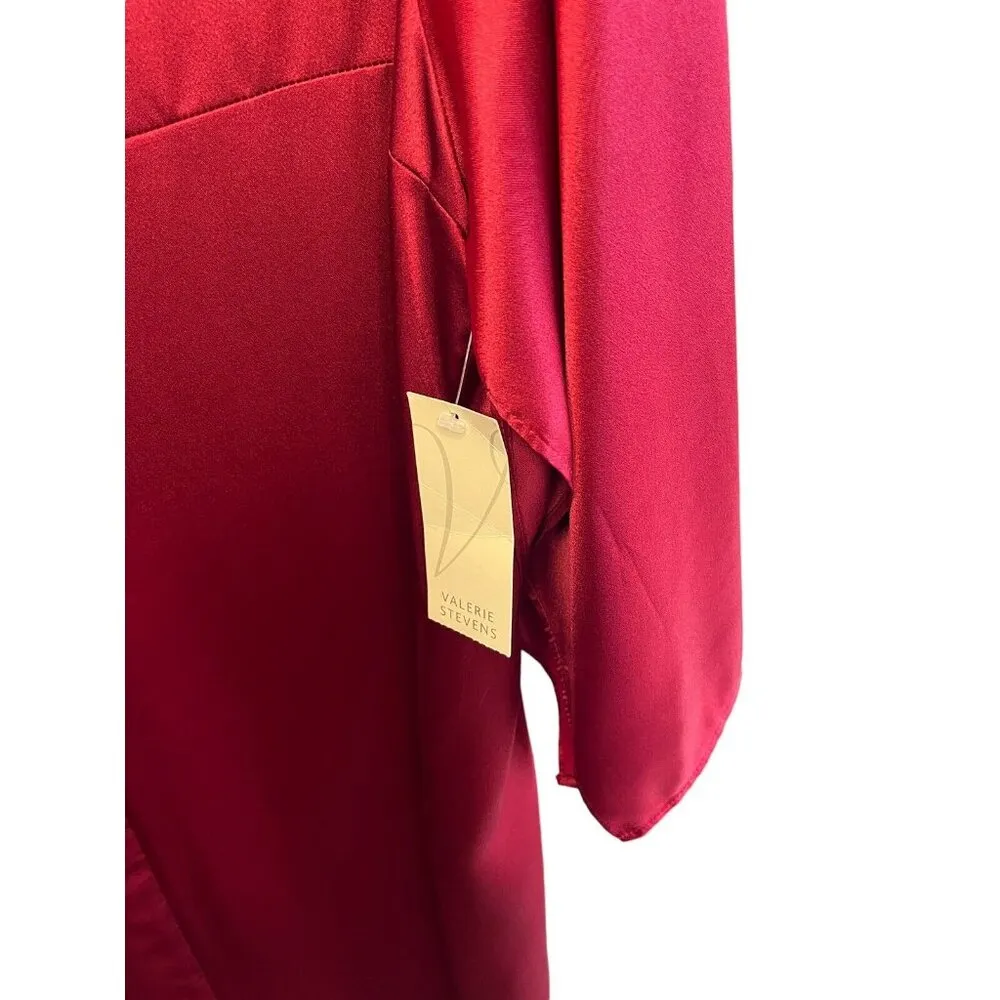 NWT Vintage VALERIE STEVENS Size Large Red Satin Negligee Night Gown Jewel Tones - Image 4
