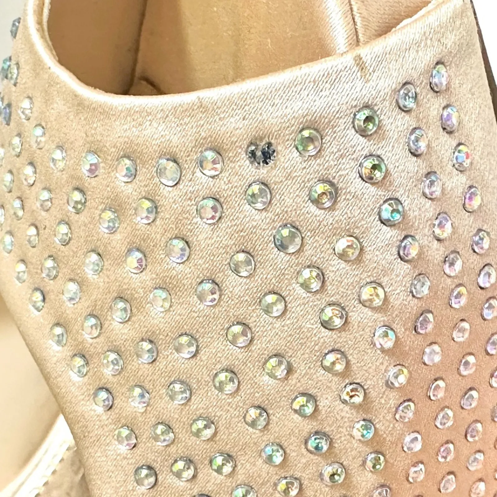 JLO Taupe Platinum Faux Diamond Studded Platform Heels - Image 6