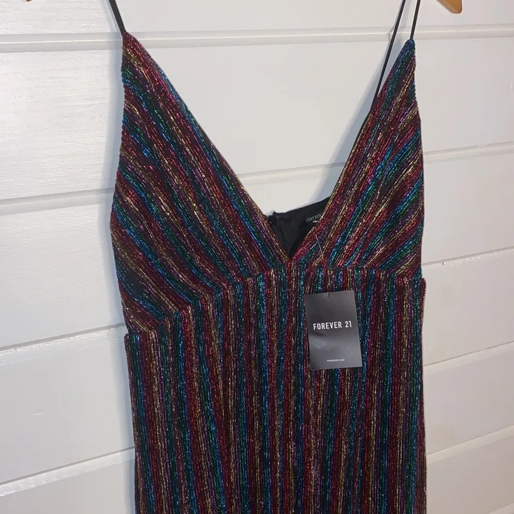 NWT shiny foil rainbow spaghetti strap mini dress - Image 2