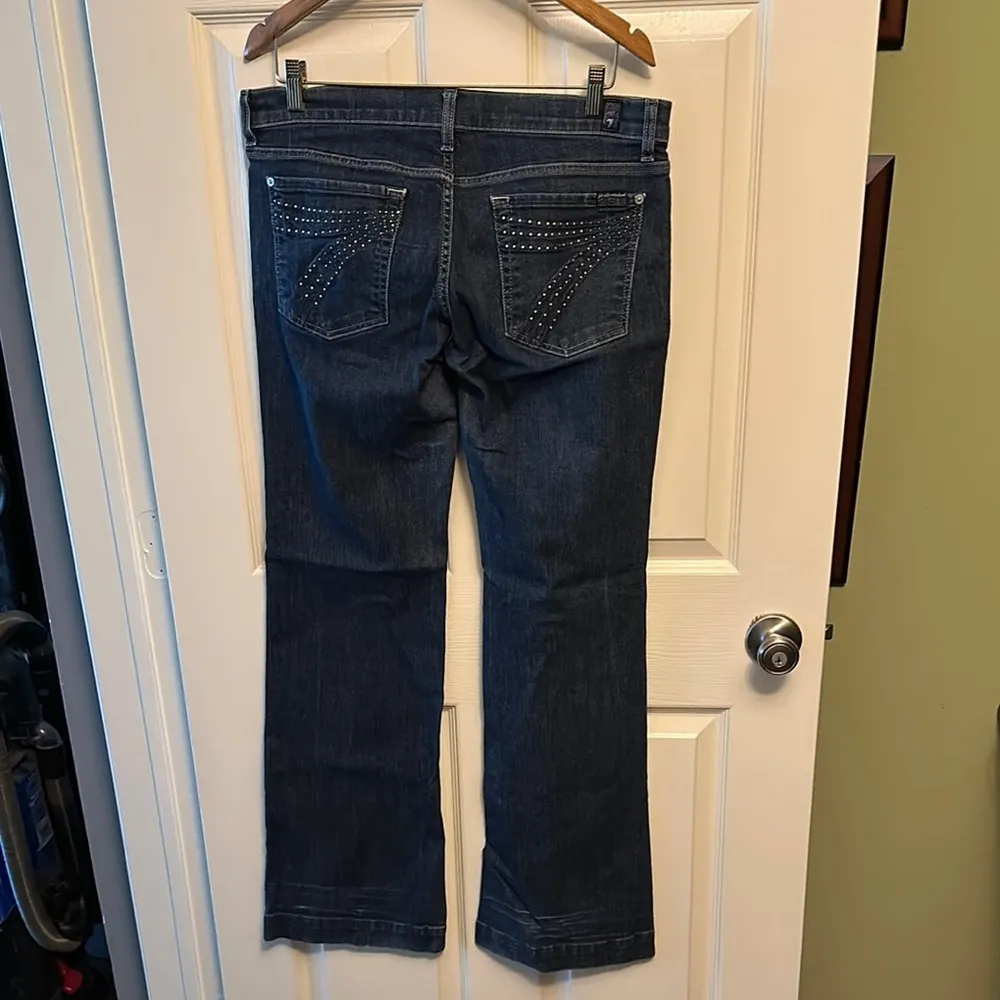 7 For All Mankind Blue Boot Cut Jeans with Rhinestone back pockets - Image 6
