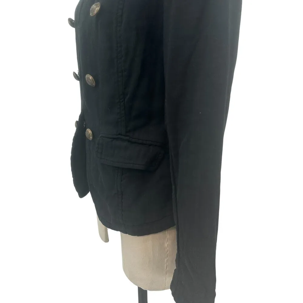 Free People Jagger Blazer Black‎ Military Button Front Cotton Size Medium - Image 8