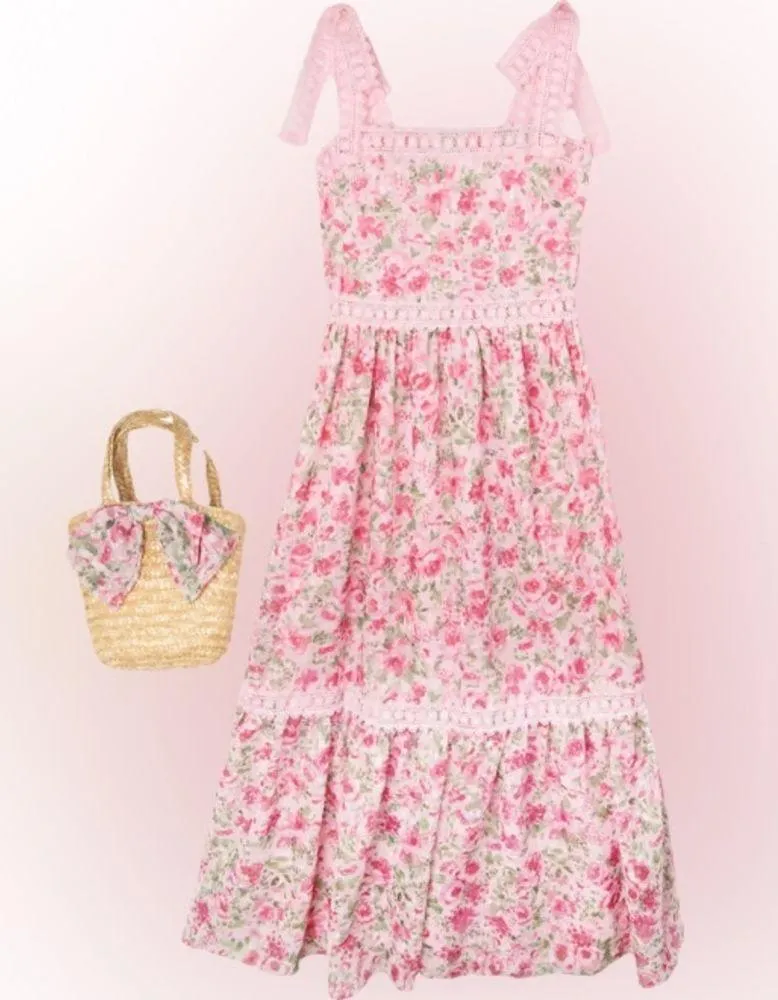 Floral tiered embroidered maxi midi dress garden roses loveshackfancy bow pastel - Image 13