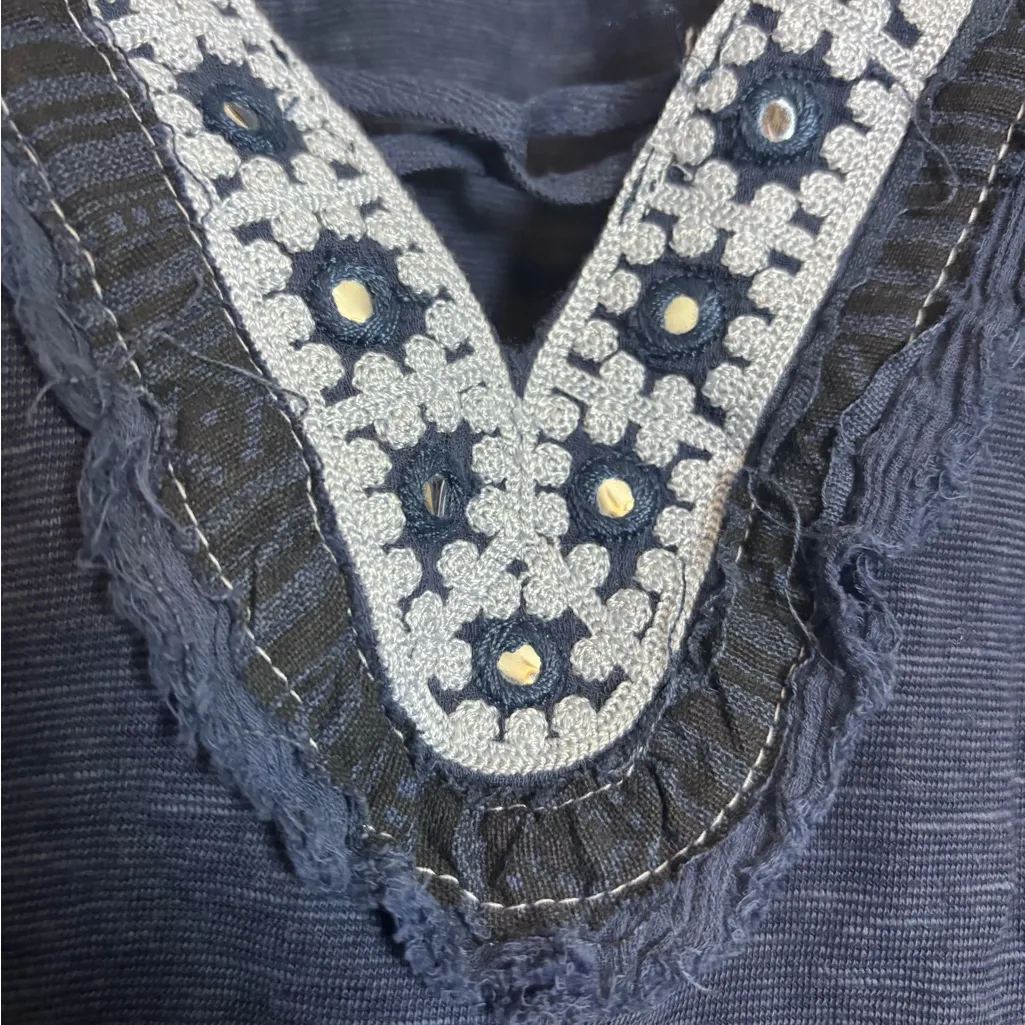 Free People Navy Blue Market Place Boho Tee Tank Top - Image 8