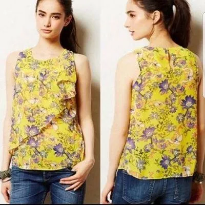 Anthropologie HD In Paris Yellow Floral Sun Garden Blouse Women's Size 0 - Image 2