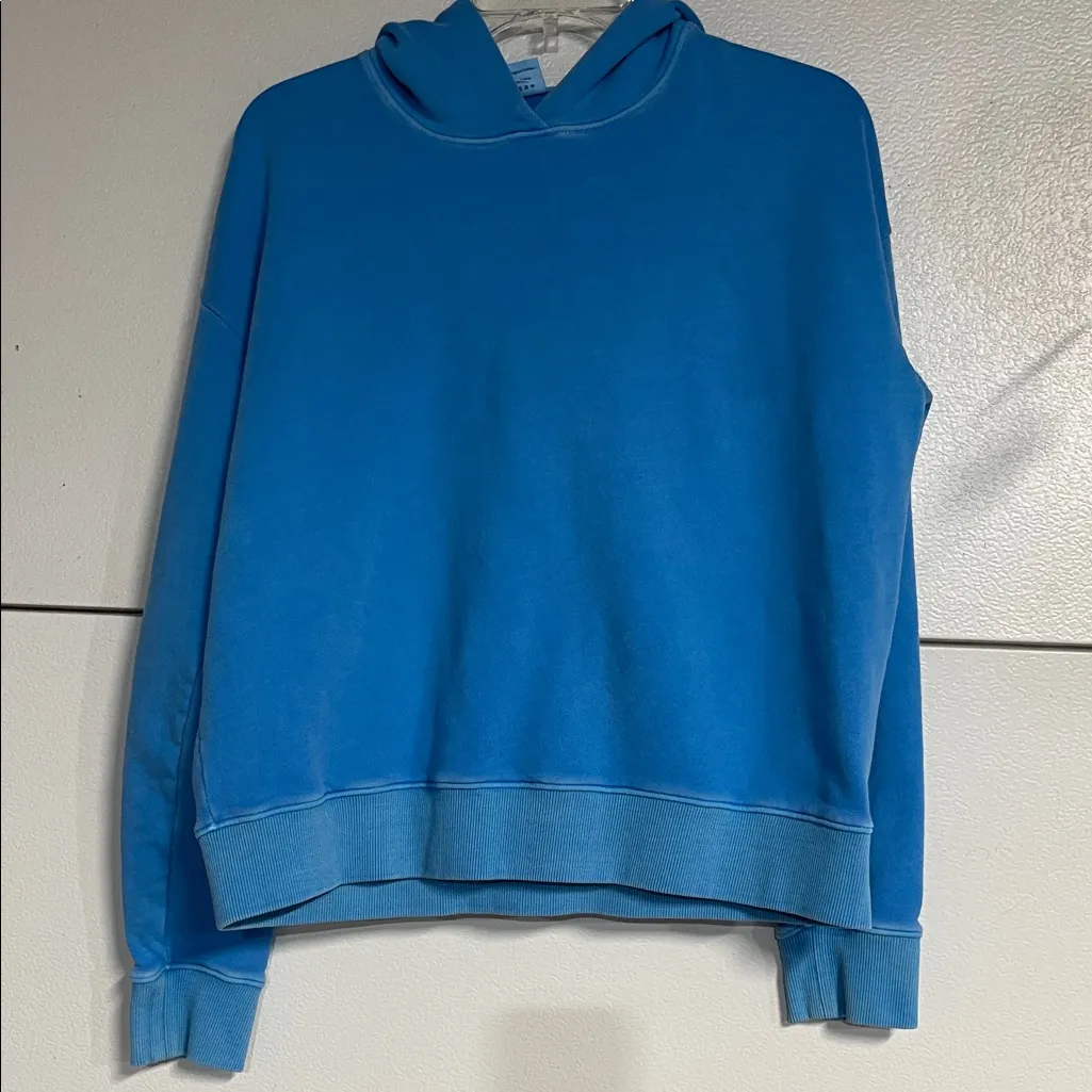 OUTDOOR VOICES WOMENS SHRUNKEN HOODIE SWEATSHIRT BLUE LARGE COTTON - Image 2