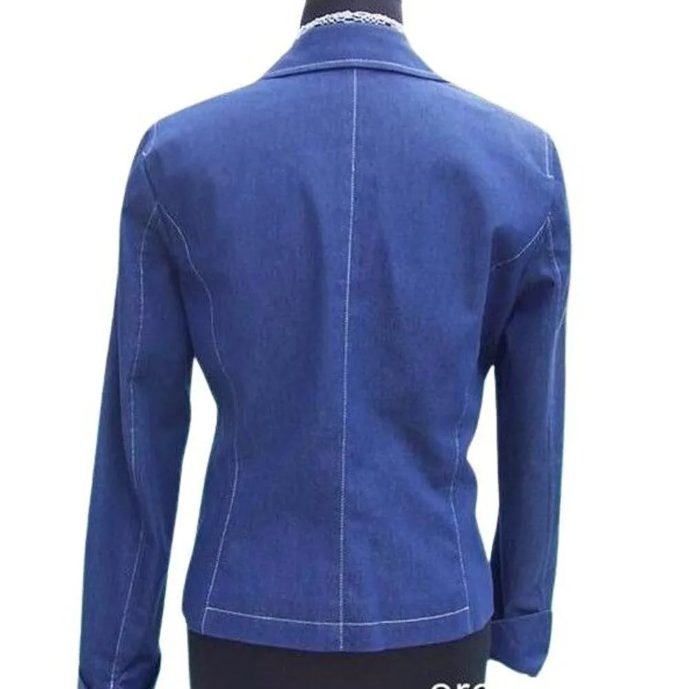 Cache Navy Blue Metallic Stitching Lined Top Jacket Metal Buttons $158 NWT - Image 2