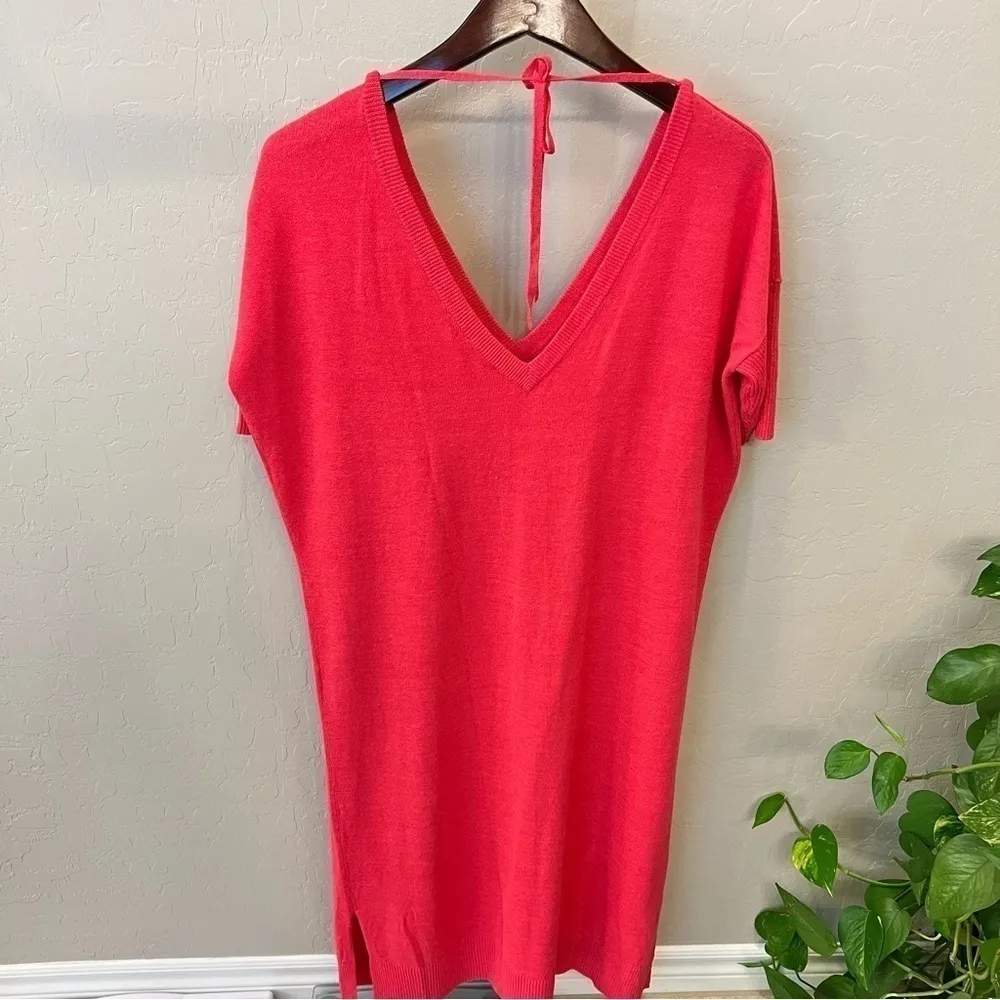 J. Peterman linen blend shift Sweater dress, pink midi length, elbow length, S - Image 5