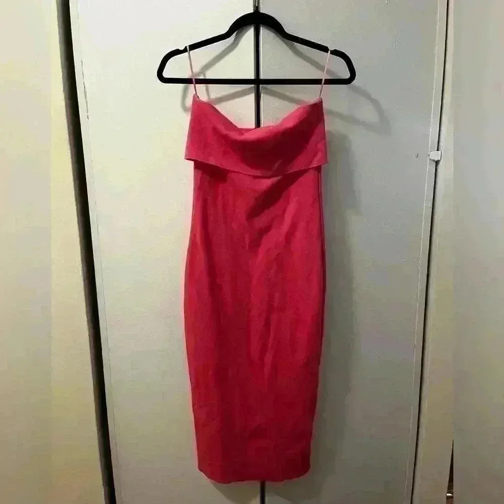 STRAPLESS STRETCH KNIT DRESS HOT PINK - Image 3