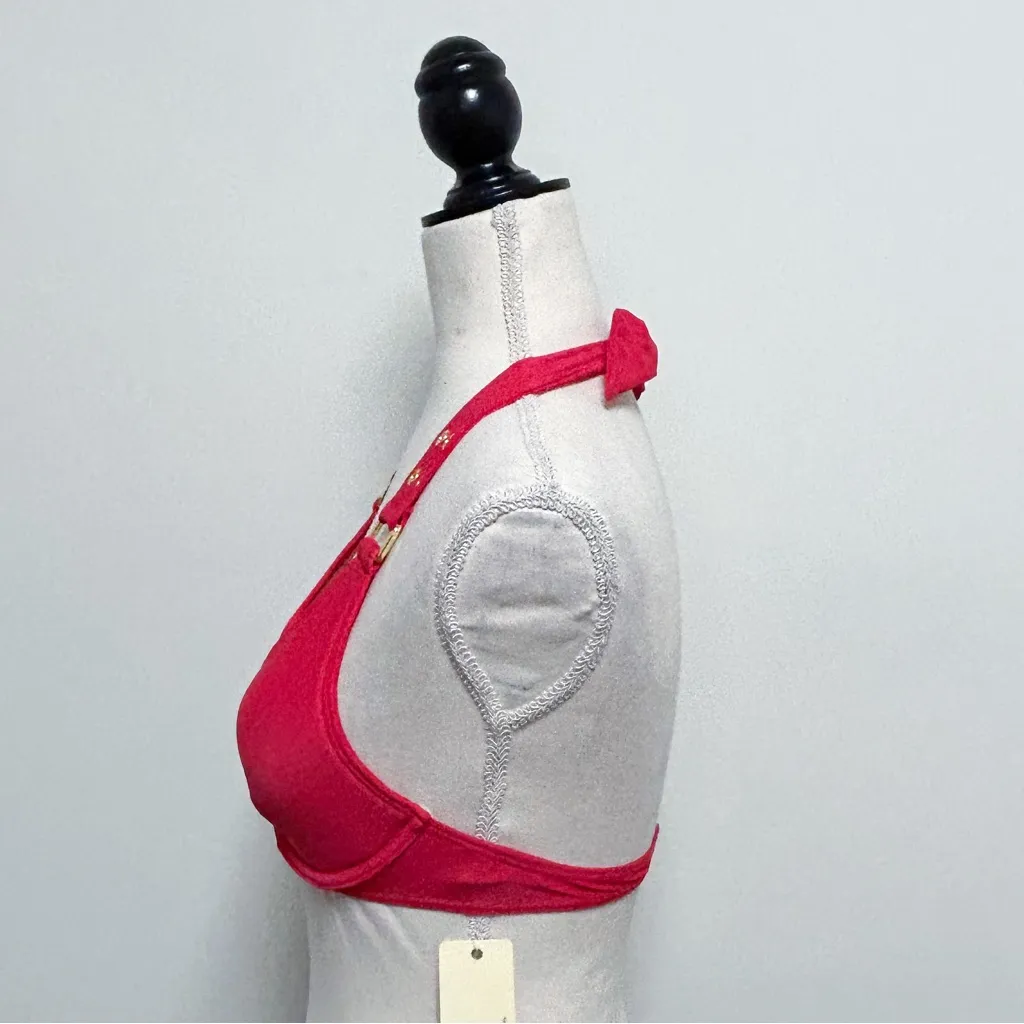 Cyn & Luca Red Cherry Halter Underwire Padded Bikini Top NWT Small Gold Rivets - Image 4