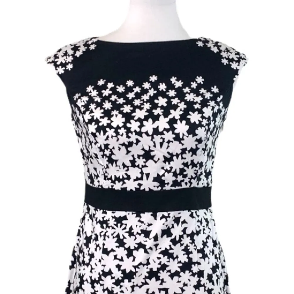 New York & Company Women's Dress Black White Floral Sheath Cap Sleeve Size 8 - Image 5