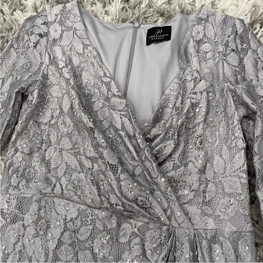 Adrianna Papell Long Sleeve Faux Wrap Gown - Image 3