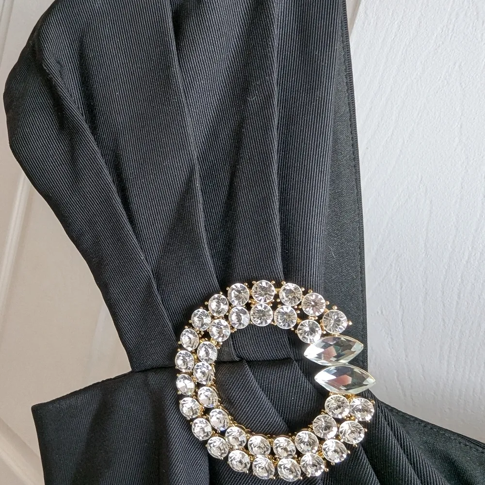 Tadashi Shoji Black Evening Gown Square Neckline Crystal Brooch MOTB MOTG Modest - Image 12