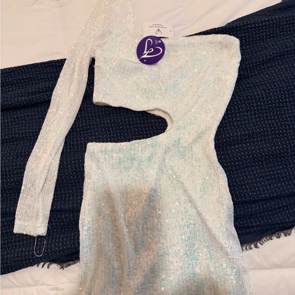 Windsor one shoulder sequin dress white - Image 2