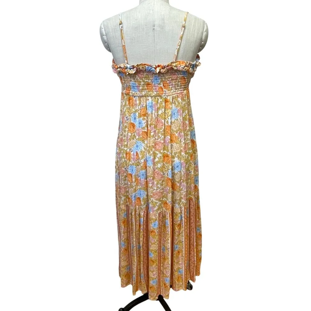 SPELL Strappy Maxi Enchanted Wood Dress in Orange Dandelion Floral Size Medium - Image 5