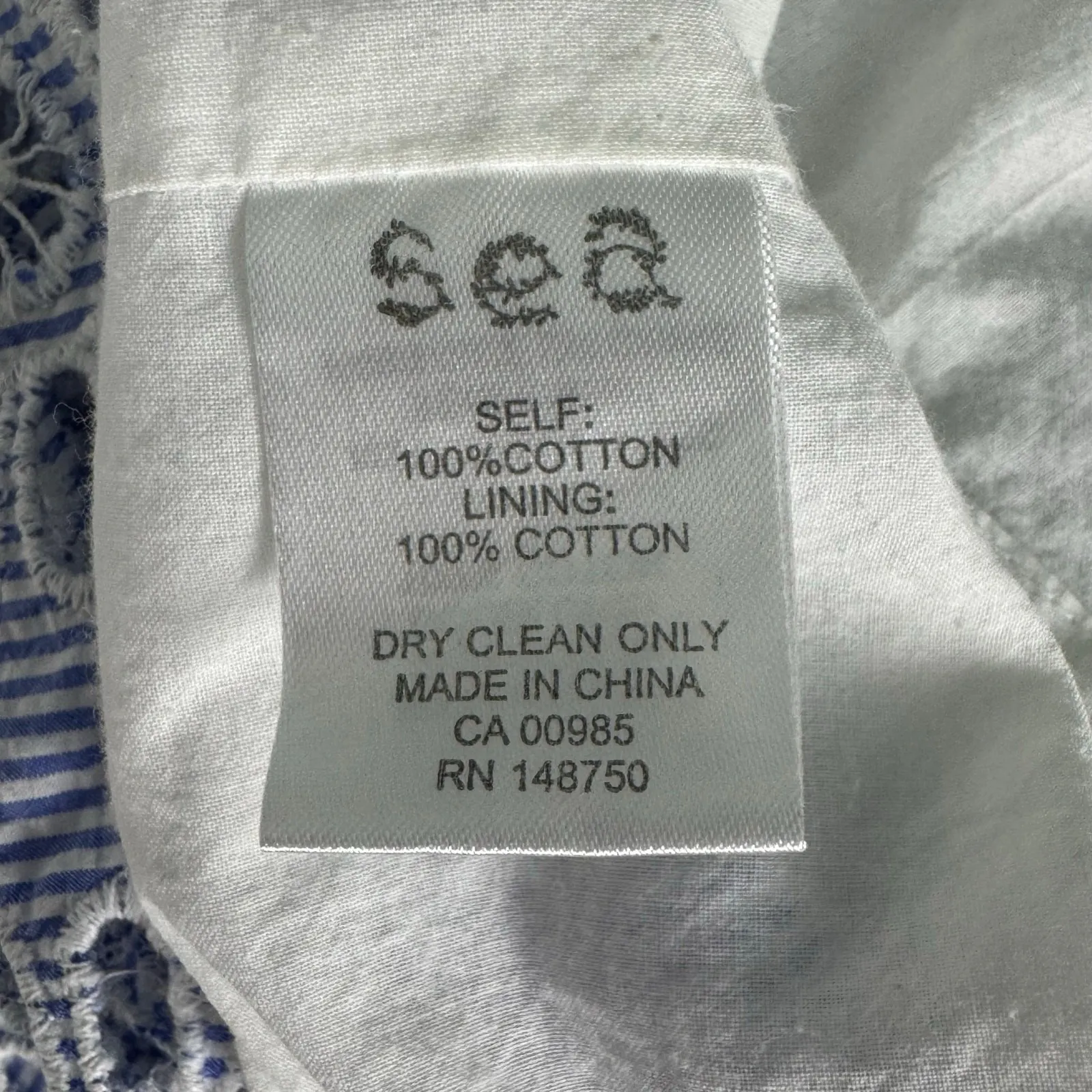 Sea‎ New York Off Shoulder Eyelet Top Size 2 Blue White Stripe Scallop Hem Boho - Image 12