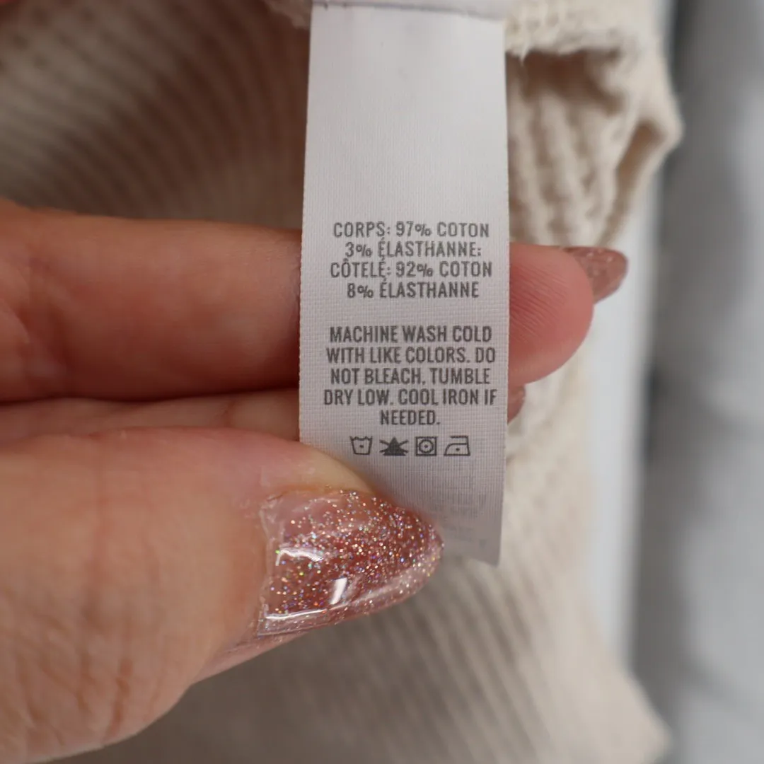 AE Offline by Aerie Waffle Knit Crew Neck Long Sleeve Thermal Top Beige XL Tan - Image 4