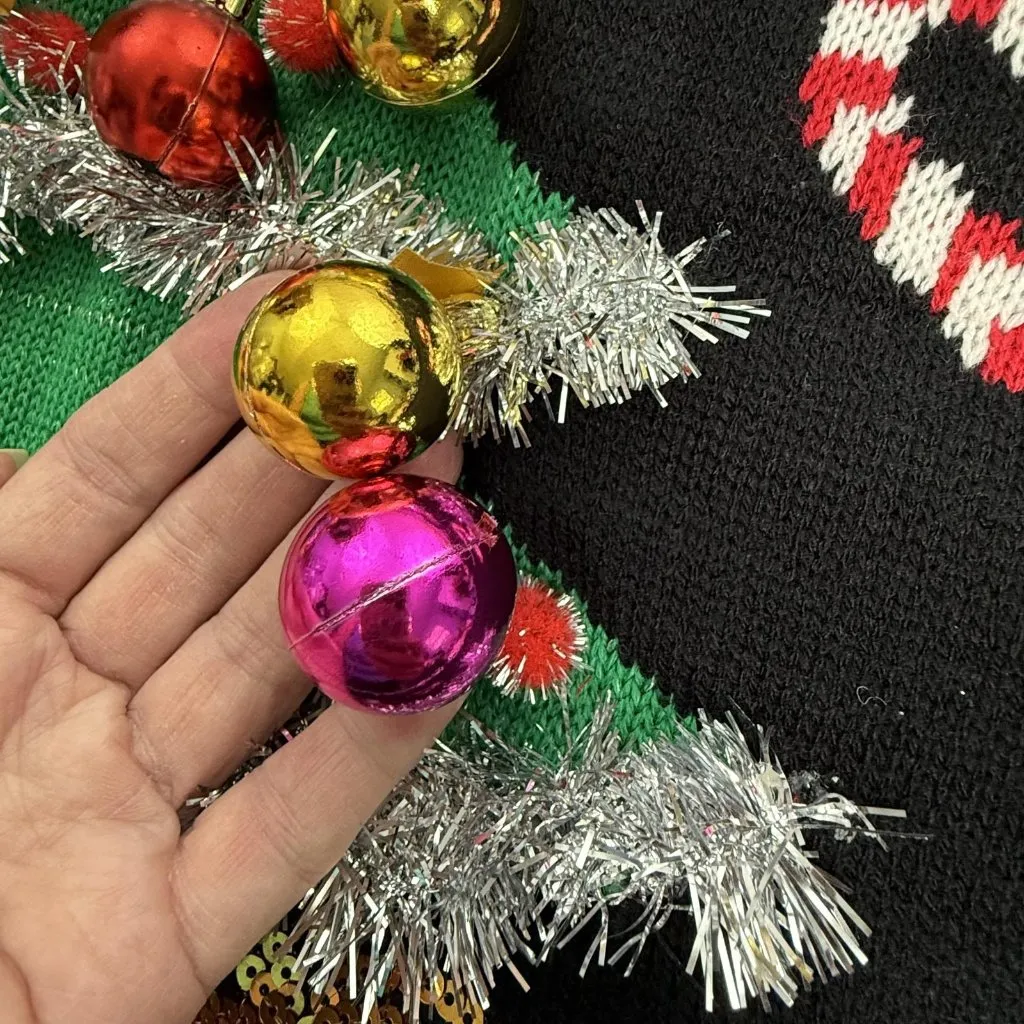 Joyland Christmas Sweater Womens XL 3D Ornaments Santa Tinsel Sequins Tree Bows Black - Image 5