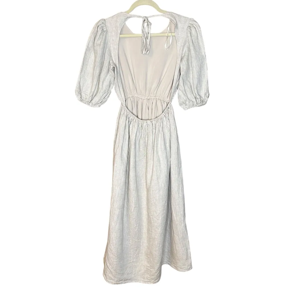 Dissh Claudia Midi Dress Puff Sleeves Backless Natural Linen Beige Size 8 Tan - Image 8