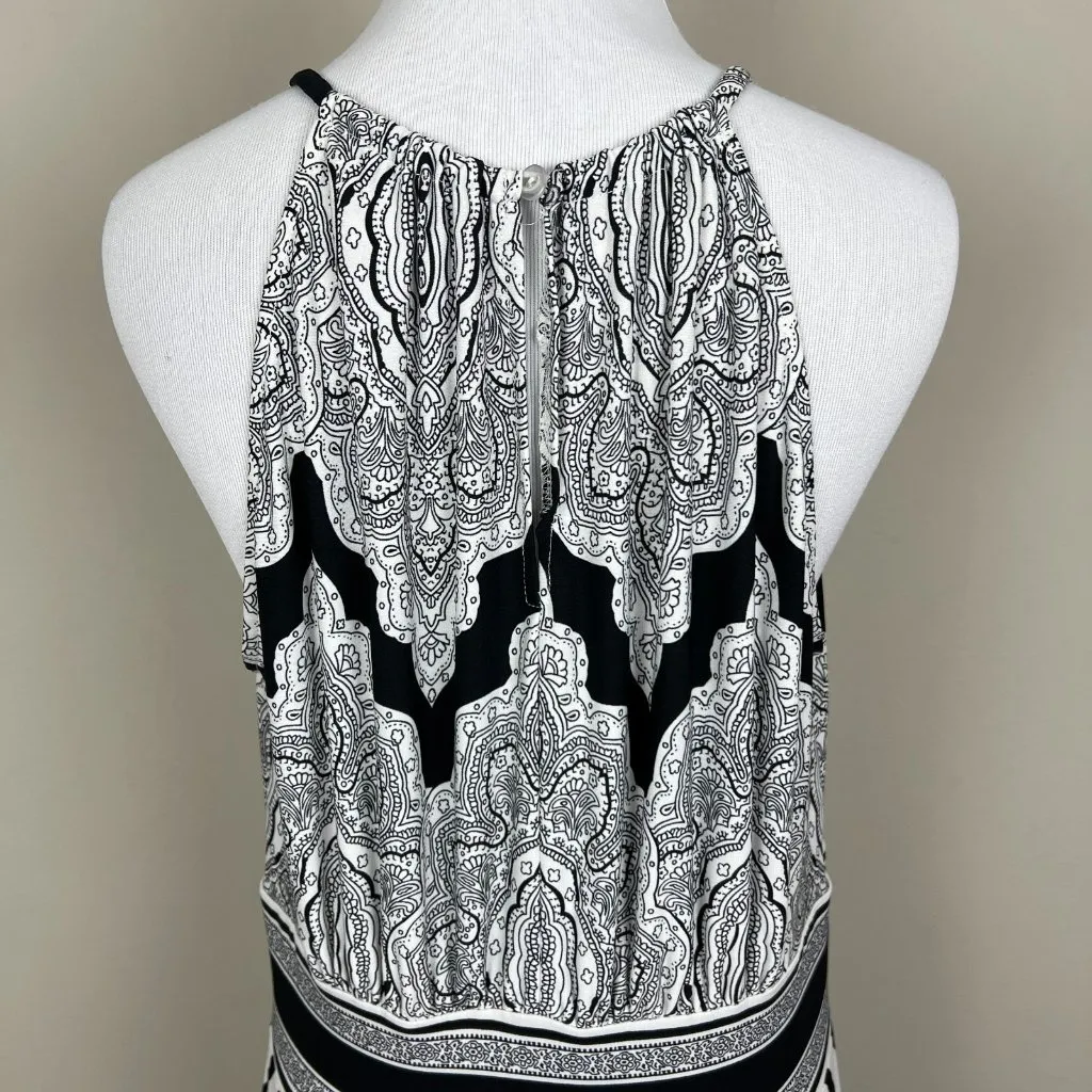 London‎ Style Collection Maxi Dress 12 Black White Halter Neck Paisley Stripe - Image 11