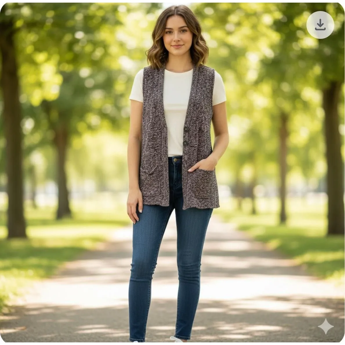 Maurices Sweater Vest Womens Medium Gray Marled Open Front Pockets Button Knit - Image 8