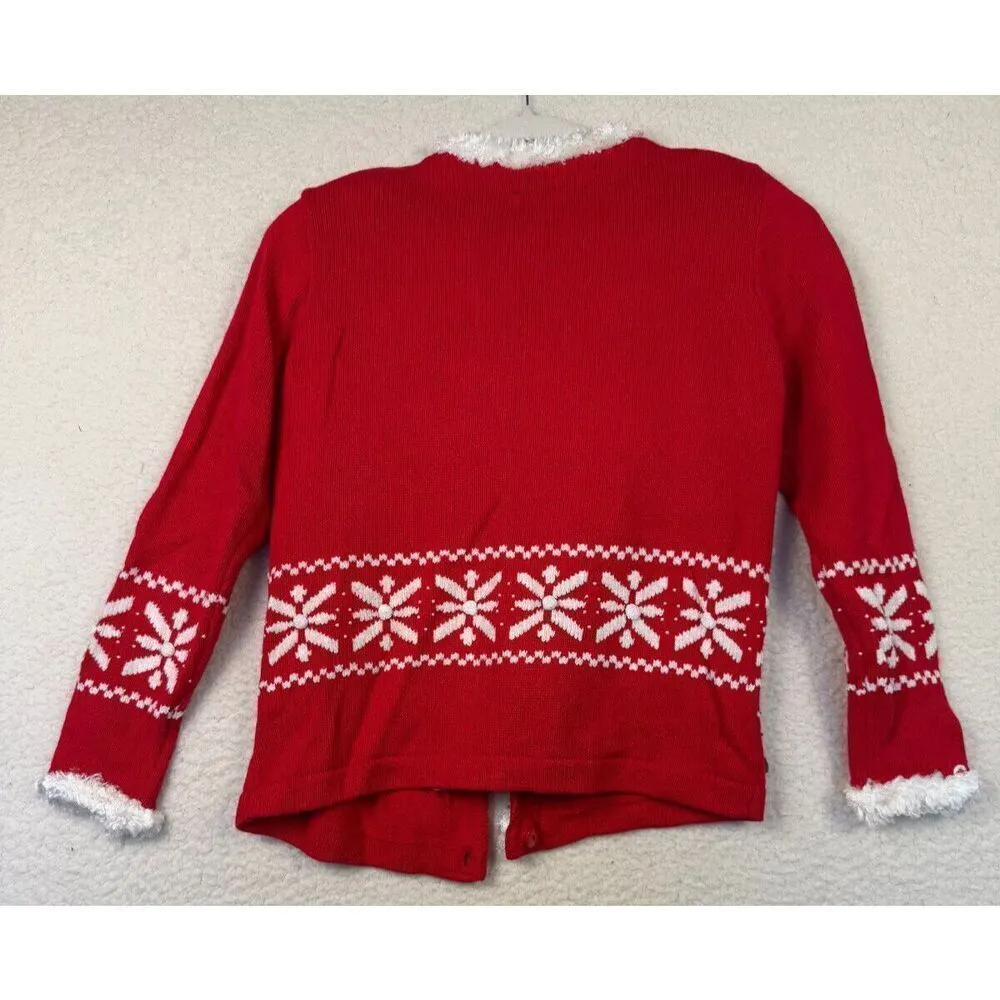 Vtg‎ Just B Ugly Christmas Sweater Cardigan Dangle Santa Reindeer Size Small Red - Image 2
