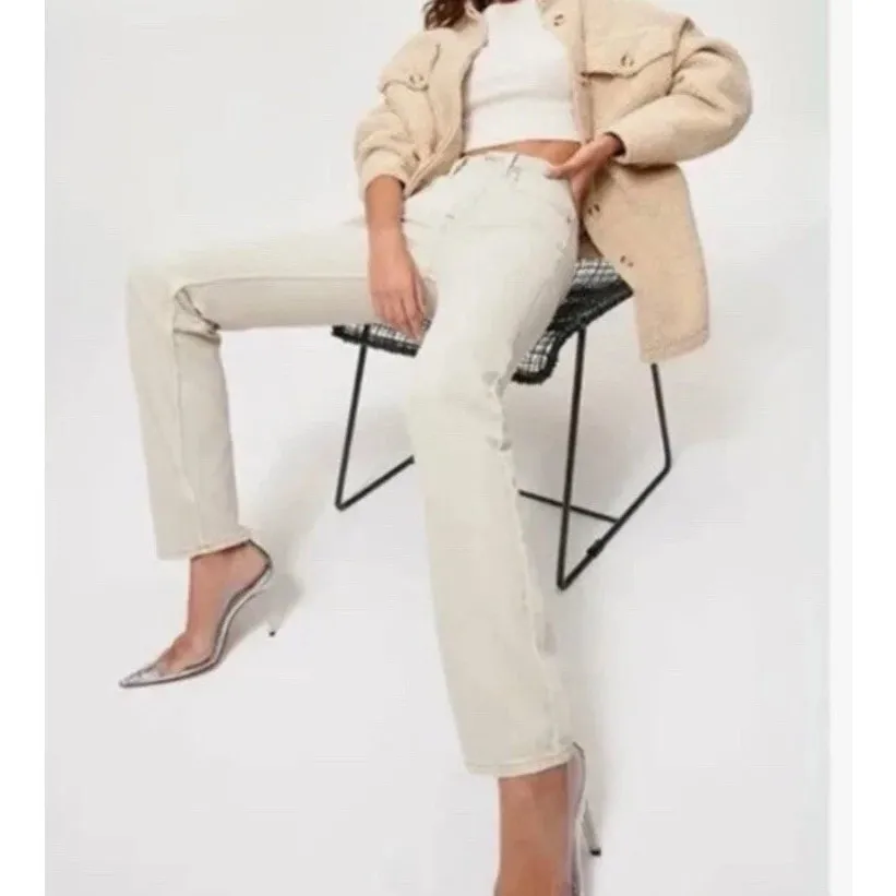 Good American Good 90s Icon High Rise Straight Leg Jeans Bone cream color  16 - Image 3