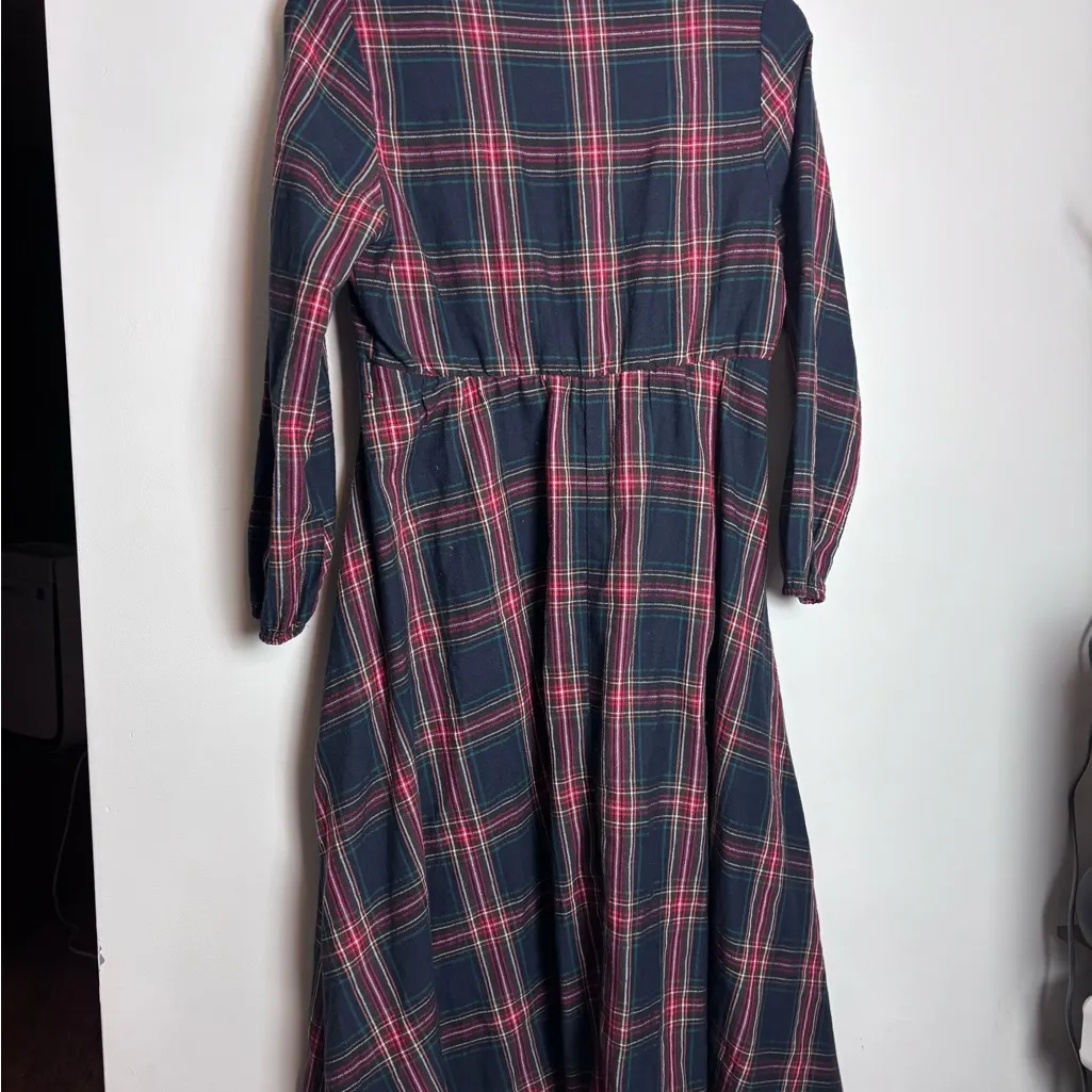 BLOOMCHIC Square Neckline Navy Blue Long Sleeve Plaid Tartan Maxi Dress Size 12 - Image 6