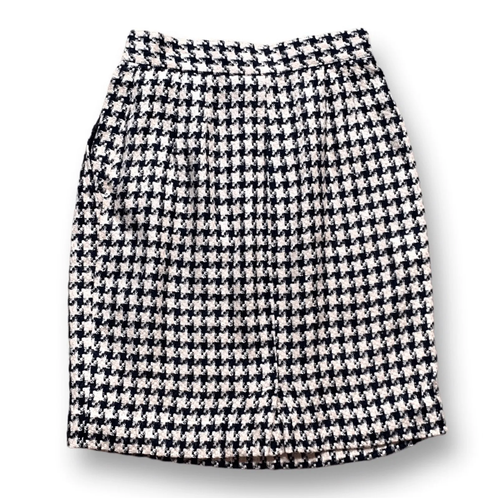Vintage 90s Pink Black Houndstooth Plaid Tweed High Waist Tailored Pencil Skirt Size 6 - Image 3